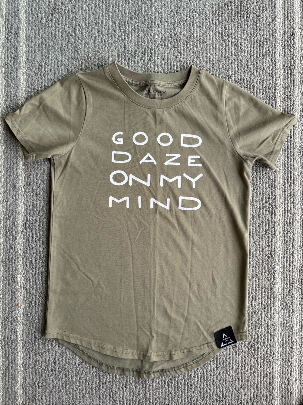 TRILOGY - Boys Olive Short Sleeve Tee with "Good Daze On My Mind" Print